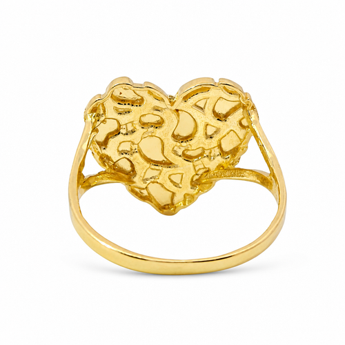 14KT Gold Ring Women's Large Nugget Heart Shape with Plain Split Band