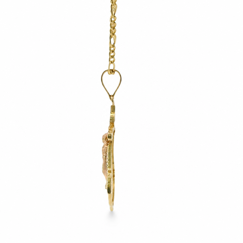 14KT Gold Charm Large Tri Tone Crucifix Anchor with Plain Bell