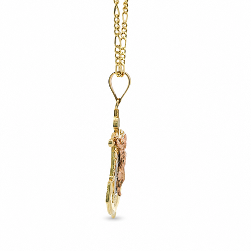 14KT Gold Charm Large Tri Tone Crucifix Anchor with Plain Bell