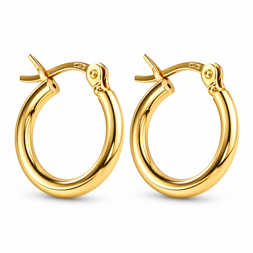 14KT Gold Earrings Hoops Round Plain Hollow Tube with Saddleback Hinge Closure Length 5mm