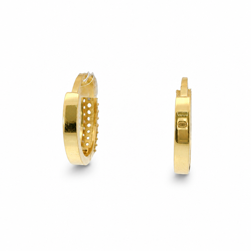 14KT Gold Earring Medium White CZ Stones Triple Row Two Tone Huggie