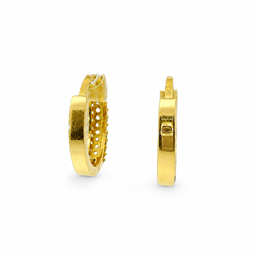 14KT Gold Earring Medium White CZ Stones Triple Row Two Tone Huggie