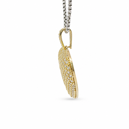 14KT Gold Charm Jumbo Keyhole Center White CZ Stones Heart with White CZ Stones Bell