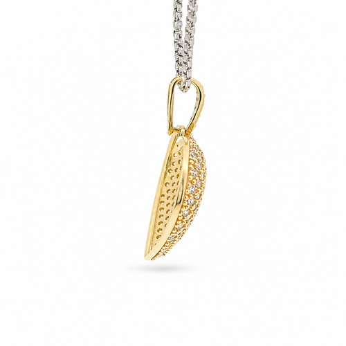 14KT Gold Charm Jumbo Keyhole Center White CZ Stones Heart with White CZ Stones Bell