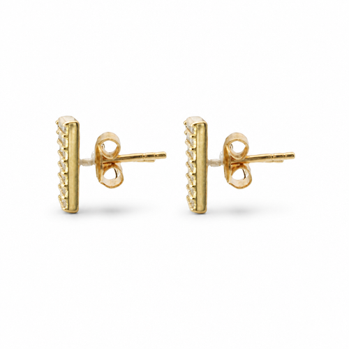 14KT Gold Earring Small Square White CZ Stones Cluster with Push Back Post and Butterfly Backs