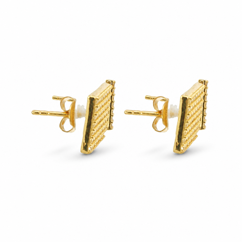 14KT Gold Earring Small Square White CZ Stones Cluster with Push Back Post and Butterfly Backs