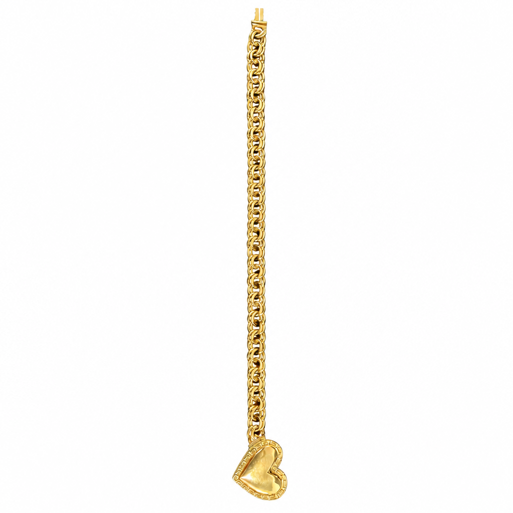 14KT Gold Bracelet Hollow Greek Chino Heart 1.5mm