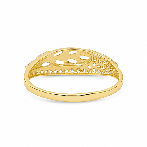 14KT Gold Ring Women's Light Weight White CZ Baguette Stones Wheat Stem Closed Lasso with Round White CZ Stones Borde and Band