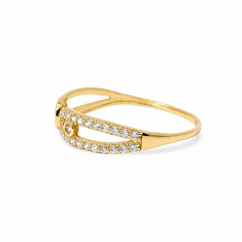 14KT Gold Ring Women's Light Weight White CZ Stone Belt / Plain Belt Split Band