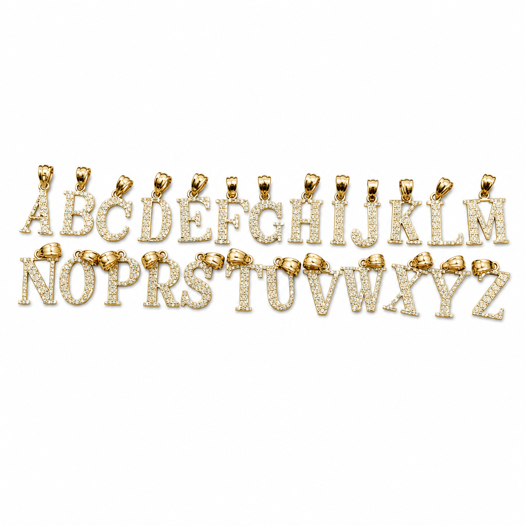14KT Gold Charm Medium Diamond Cut Letter "Z" with Plain Bell
