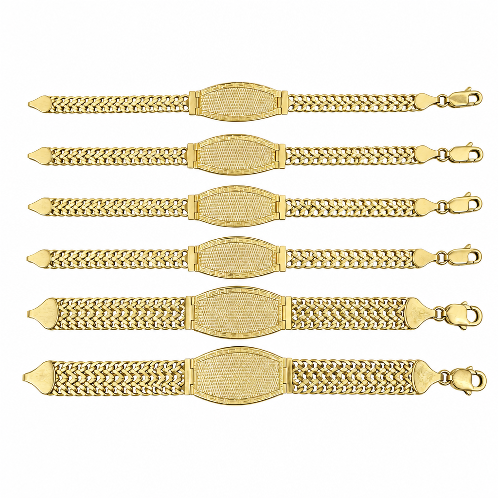 14KT Gold Bracelet Hollow Petetillo Band with Greek Name Plate 1.5mm