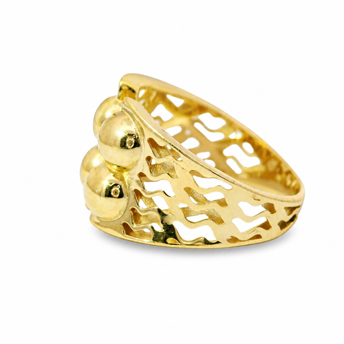 14KT Gold Ring Women's Abstract Square Bubble Dots Split Band Design Wavy Cutout Pattern Band