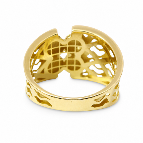 14KT Gold Ring Women's Abstract Square Bubble Dots Split Band Design Wavy Cutout Pattern Band