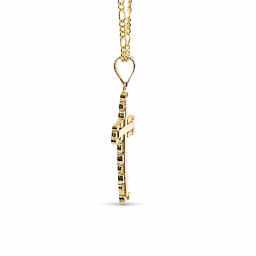 14KT Gold Charm Small Nugget Cross with Engravable Center and Plain Bell