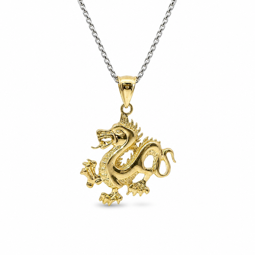 14KT Gold Charm Plain Diamond Cut Dragon with Plain Bell