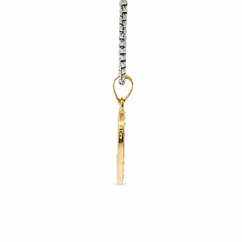 14KT Gold Charm Medium White CZ Stones Open Heart Outline with Plain Bell