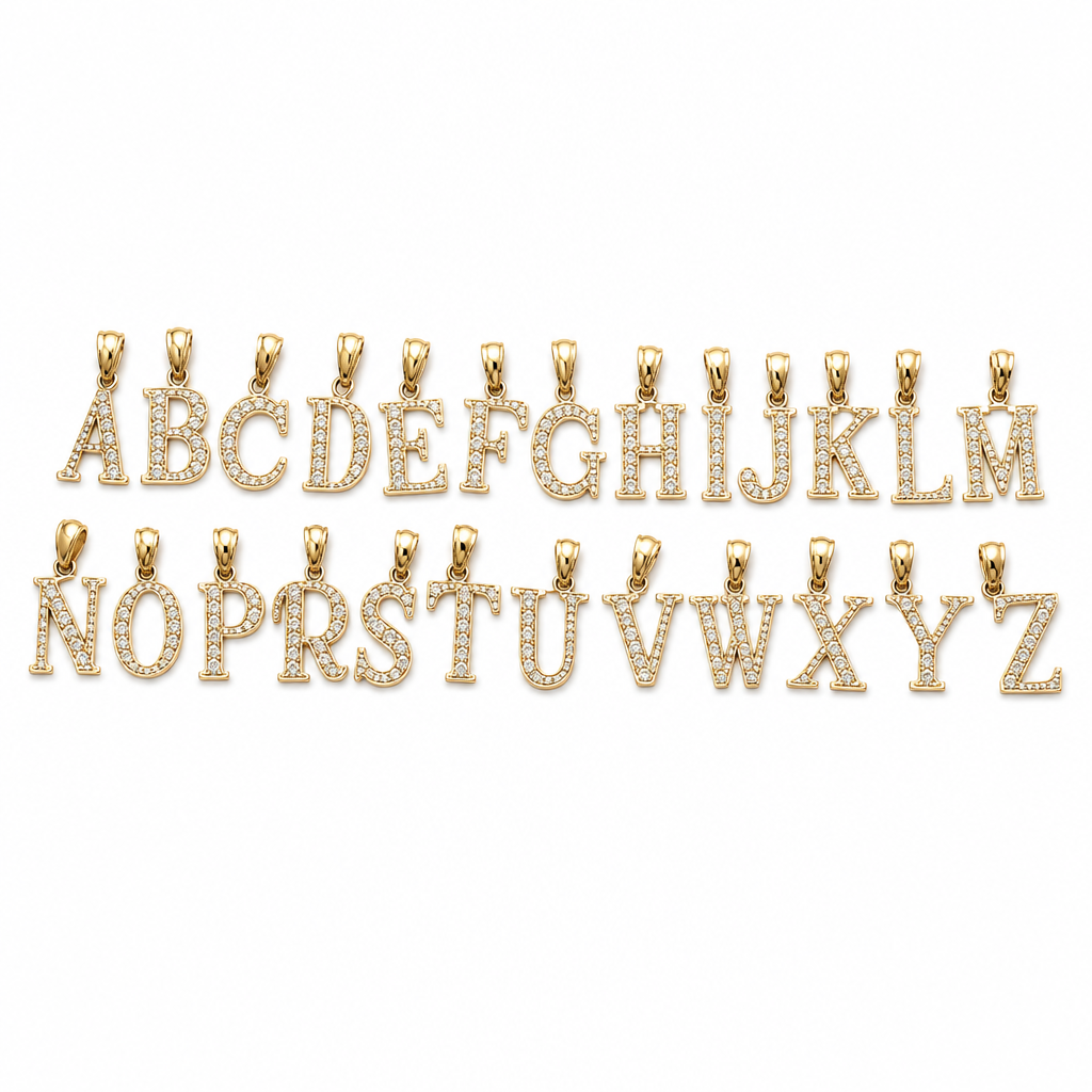 14KT Gold Charm Small Diamond Cut Letter "Q" with Plain Bell