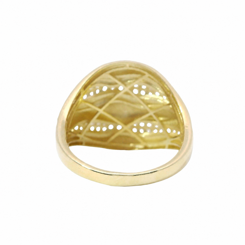 14KT Gold Ring Women's Seven Row Wavy Band with Alternating Plain/ White CZ Stone Rows