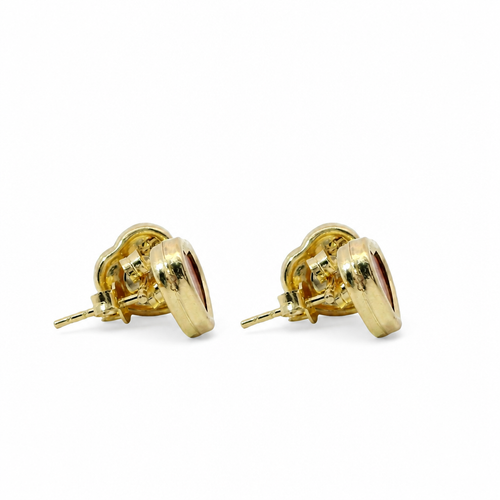 14KT Gold Earrings Small Red Heart with Plain Border with Push Back Post and Butterfly Backs