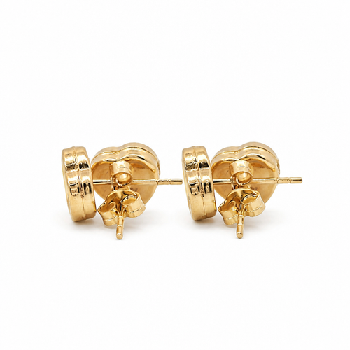 14KT Gold Earrings Small Red Heart with Plain Border with Push Back Post and Butterfly Backs