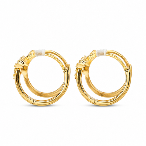14KT Gold Earring Small White CZ Stones Infinity Loop Huggie