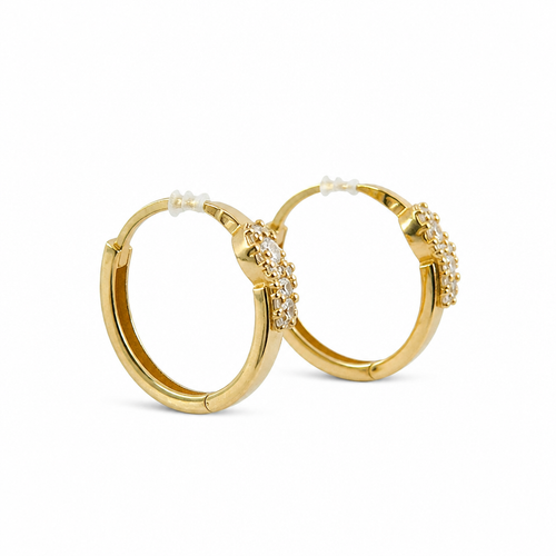 14KT Gold Earring Small White CZ Stones Infinity Loop Huggie