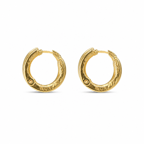 14KT Gold Earring Extra Small White CZ Stones Single Row Hoops with Two Tone Zig Zag Diamond Cut Back Huggie