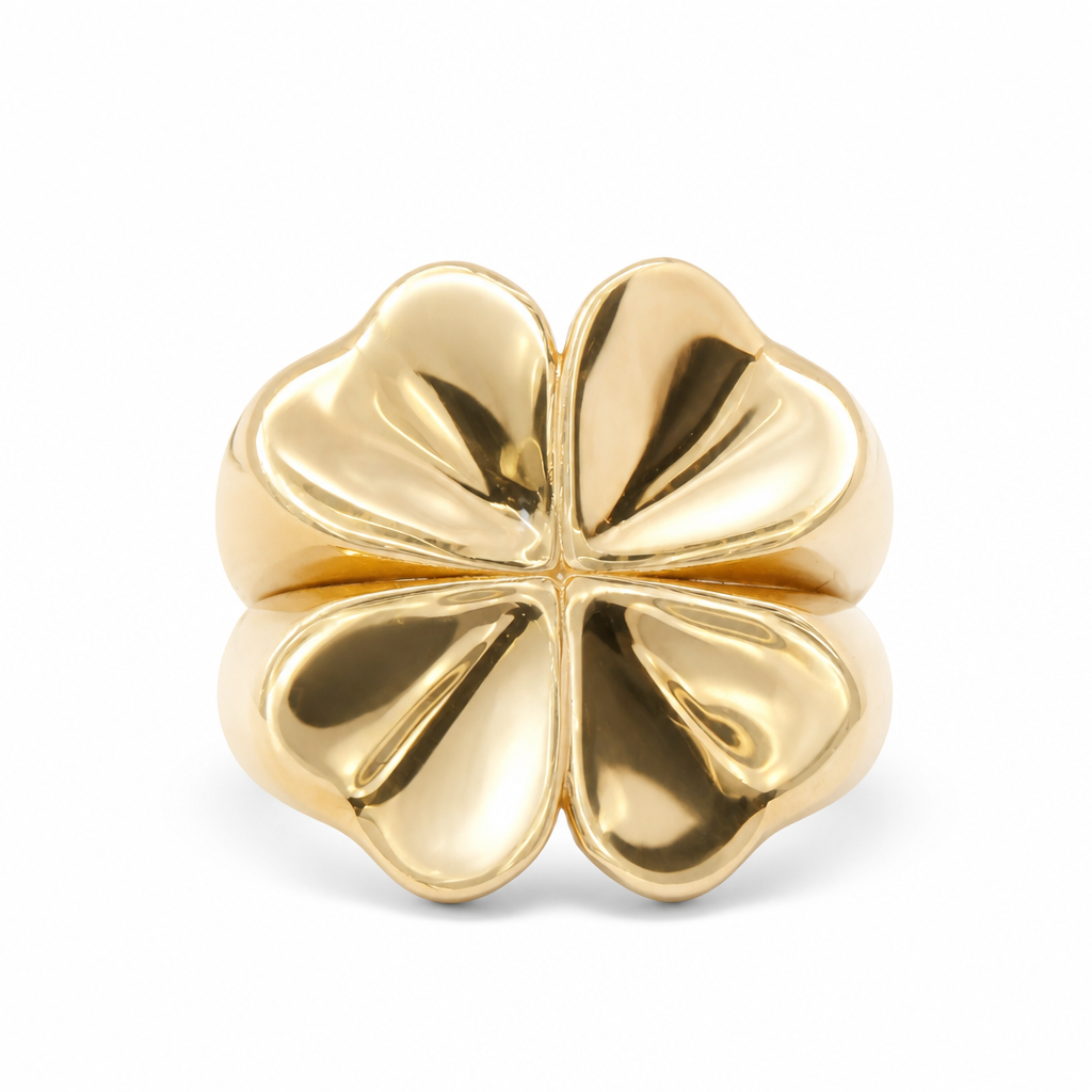 14KT Gold Ring Women's Four Leaf Clover Plain Band