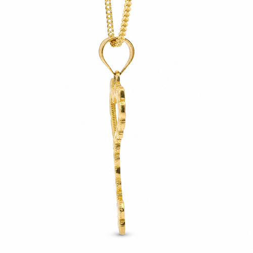 14KT Gold Charm Large Heart Skeleton Key with Plain Bell