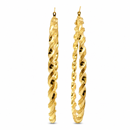 14KT Gold Earrings Hoops Round Twisted Hollow Tube with Saddleback Hinge Closure Length 3mm