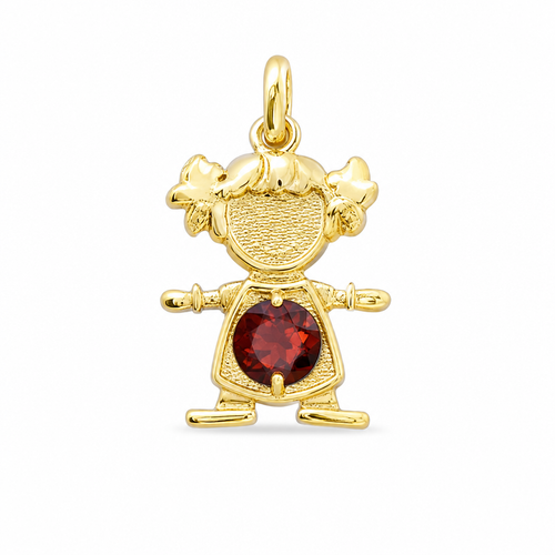 14KT Gold Charm Girl with Pink CZ Stone Belly and Plain Bell