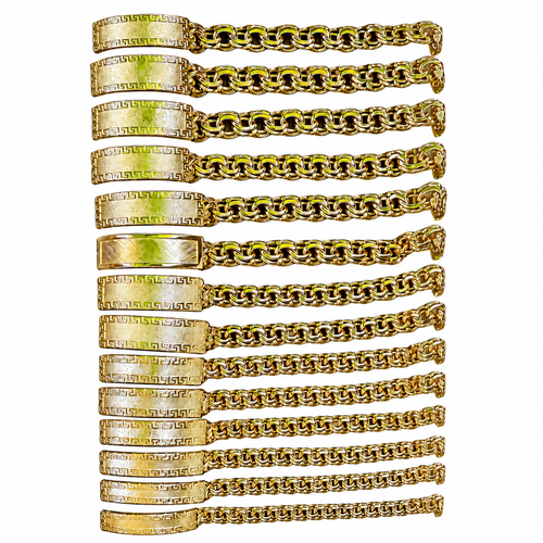 14KT Gold Bracelet Hollow Chino with Greek Border Pin Lock 7mm