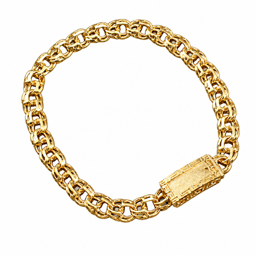 14KT Gold Bracelet Hollow Chino with Greek Border Pin Lock 7mm