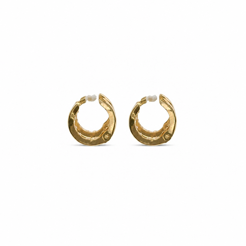 14KT Gold Earring Extra Small White CZ Stones Single Row Hoops with Plain Gold Diamond Cut Scallop Edge on Back Huggie