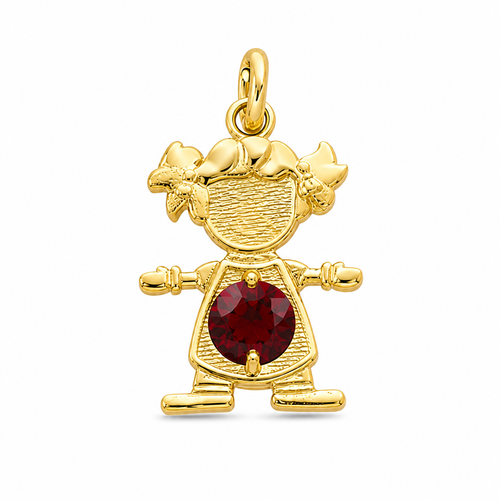 14KT Gold Charm Girl with Green CZ Stone Belly and Plain Bell