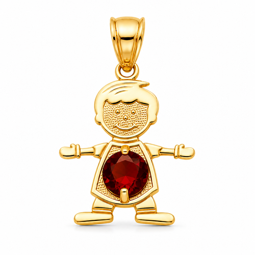 14KT Gold Charm Boy with Dark Purple CZ Stone Belly and Plain Bell