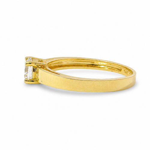 14KT Gold Ring Women's Double Halo 4 Prong White CZ Solitaire Plain Band Split Edge