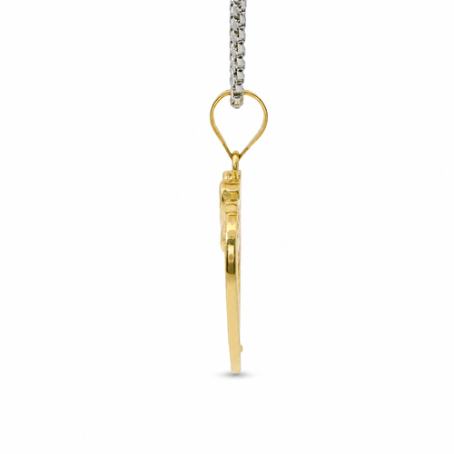 14KT Gold Charm Jumbo White CZ Stones Open Heart Outline with Two Plain Rose Gold Open Heart Center and Plain Bell