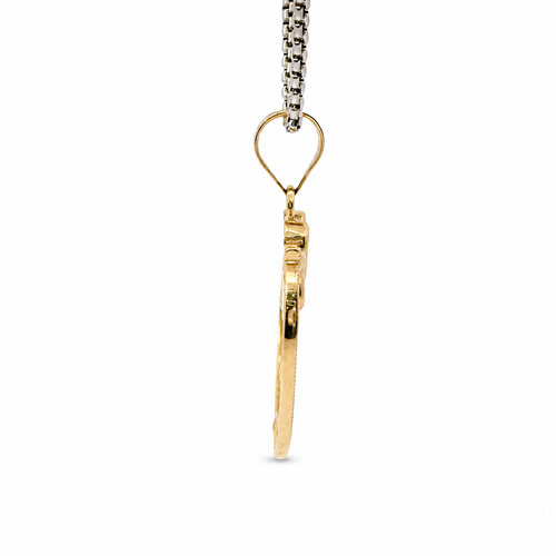 14KT Gold Charm Jumbo White CZ Stones Open Heart Outline with Two Plain Rose Gold Open Heart Center and Plain Bell