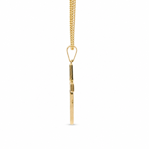 14KT Gold Charm Medium Baguette CZ Stone Cross with Plain Bell