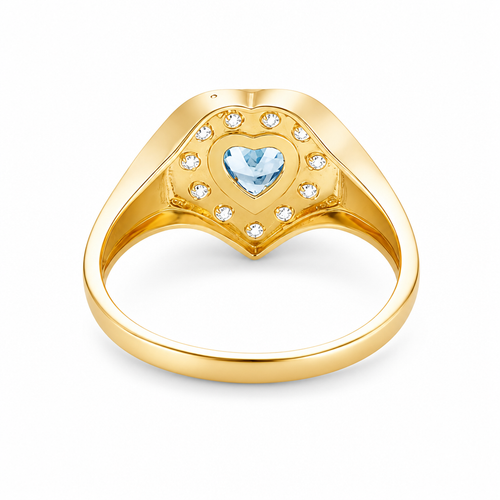 14KT Gold Ring Women's "Class of 2025" Turquoise Center Heart CZ Stone White CZ Stones Border Plain Band