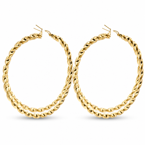 14KT Gold Earrings Hoops Round Twisted Hollow Tube with Saddleback Hinge Closure Length 4mm
