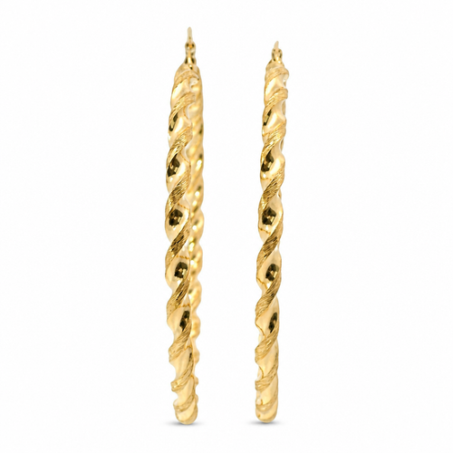 14KT Gold Earrings Hoops Round Twisted Hollow Tube with Saddleback Hinge Closure Length 4mm