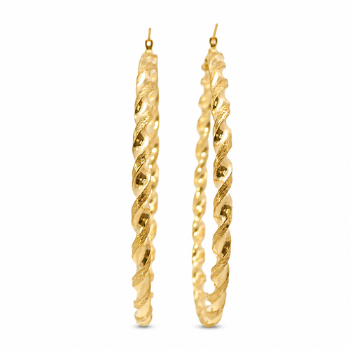 14KT Gold Earrings Hoops Round Twisted Hollow Tube with Saddleback Hinge Closure Length 4mm
