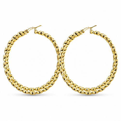 14KT Gold Earrings Hoops Round Twisted Hollow Tube with Saddleback Hinge Closure Length 4mm