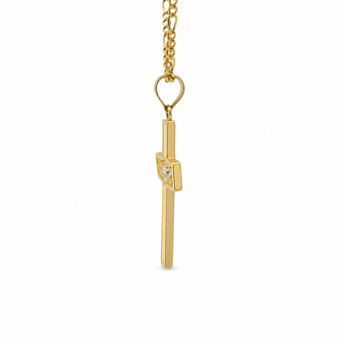14KT Gold Charm Small Open Center Nugget Square Ends Crucifix Cross with Plain Bell