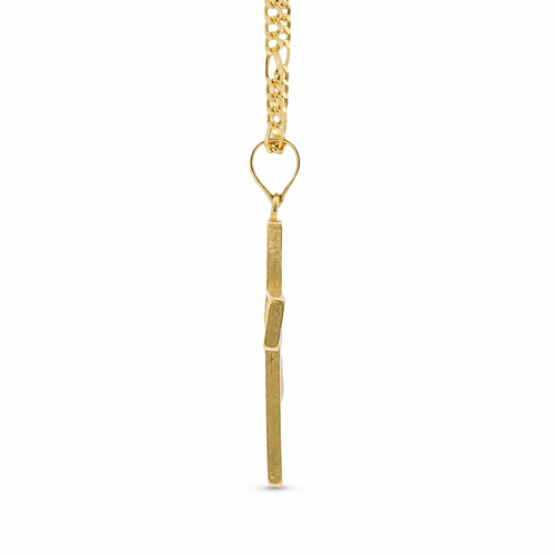 14KT Gold Charm Small Open Center Nugget Square Ends Crucifix Cross with Plain Bell