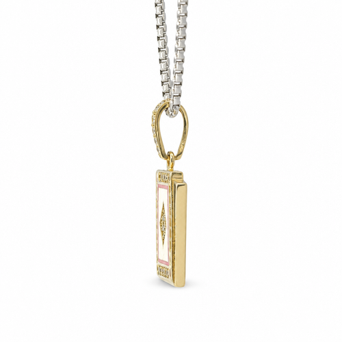 14KT Gold Charm Playing Cards Red Ace of Diamond Black Enamel King of Club with White CZ Stone Border and Bell