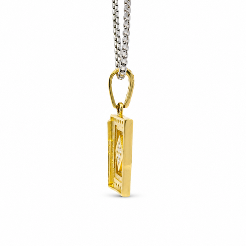 14KT Gold Charm Playing Cards Red Ace of Diamond Black Enamel King of Club with White CZ Stone Border and Bell
