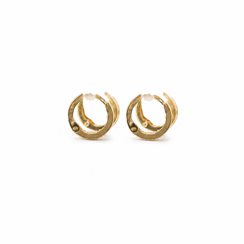 14KT Gold Earring Extra Small White CZ Stones Single Row Hoops with Two Tone Color Block Diamond Cut Back Huggie